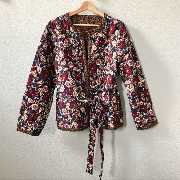Draper James Jackets & Blazers - Draper James Belted Quilted Reversible Jacket Size Large Fall Paisley Floral